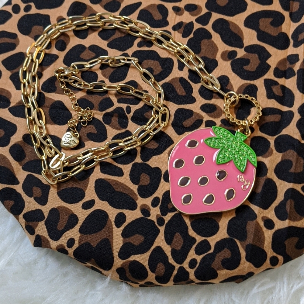HTF Betsey Johnson Long Strawberry Necklace